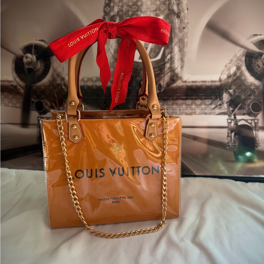 Upcycled Louis Vuitton gift bag with chain shoulder strap